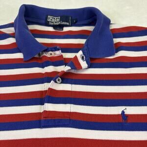 Vintage Polo Ralph Lauren Red White Blue Stripe Short Sleeve Polo Shirt Size L
